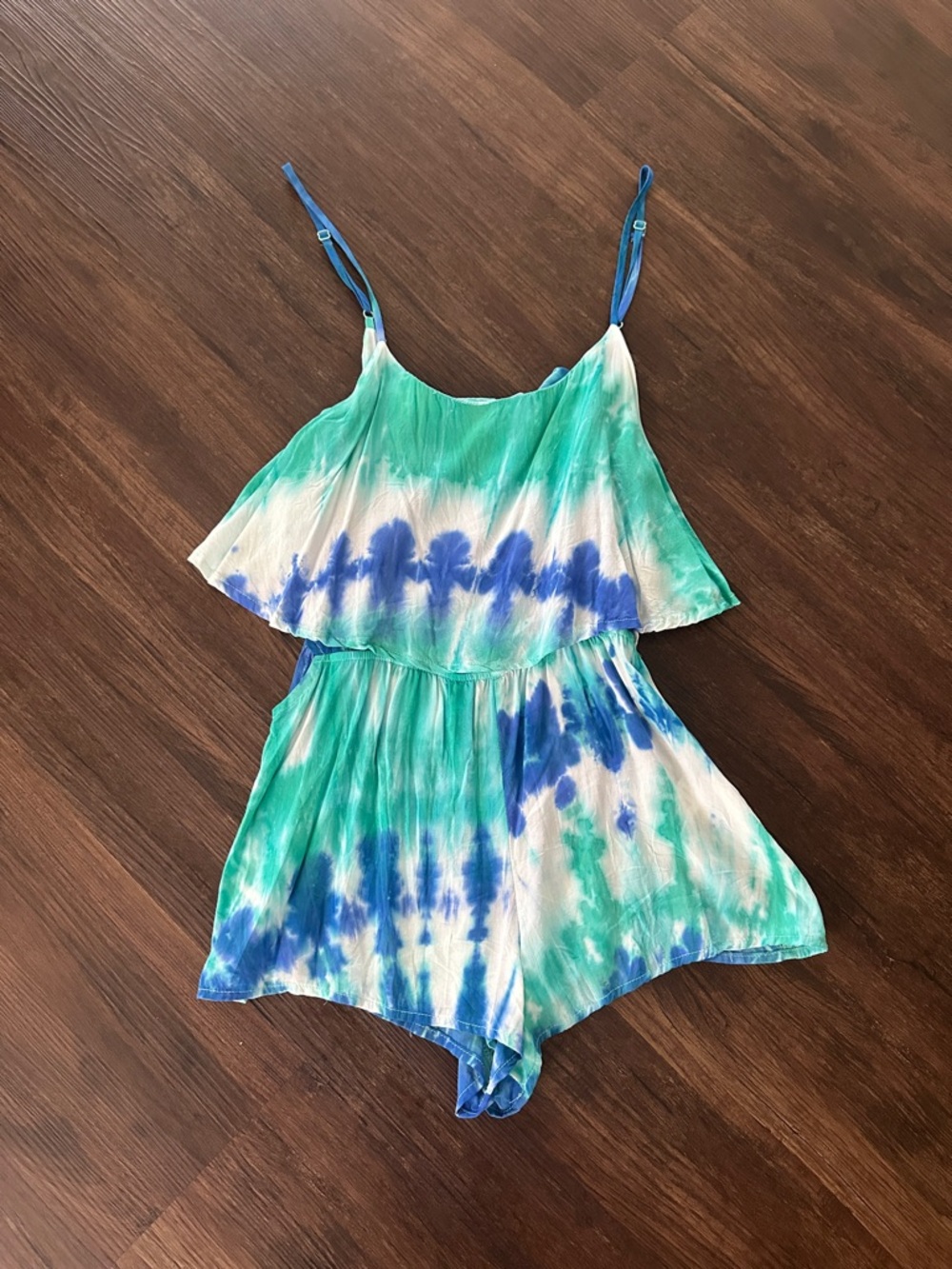 Tie-Dye Blue & Green Women's Romper